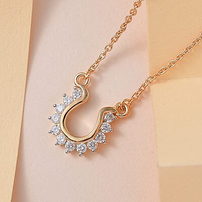 Moissanite Fancy Lucky Horseshoe Necklace (Size - 18) in Vermeil YG Sterling Silver 0.38 ctw