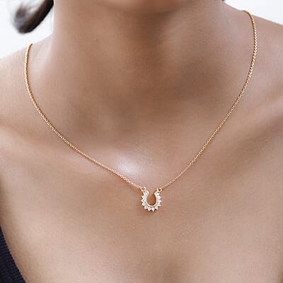 Moissanite Fancy Lucky Horseshoe Necklace (Size - 18) in Vermeil YG Sterling Silver 0.38 ctw
