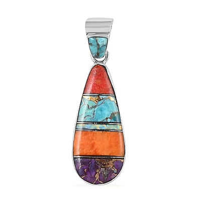 Santa Fe Style Multi Gemstone Pendant in Sterling Silver 3.75 ctw