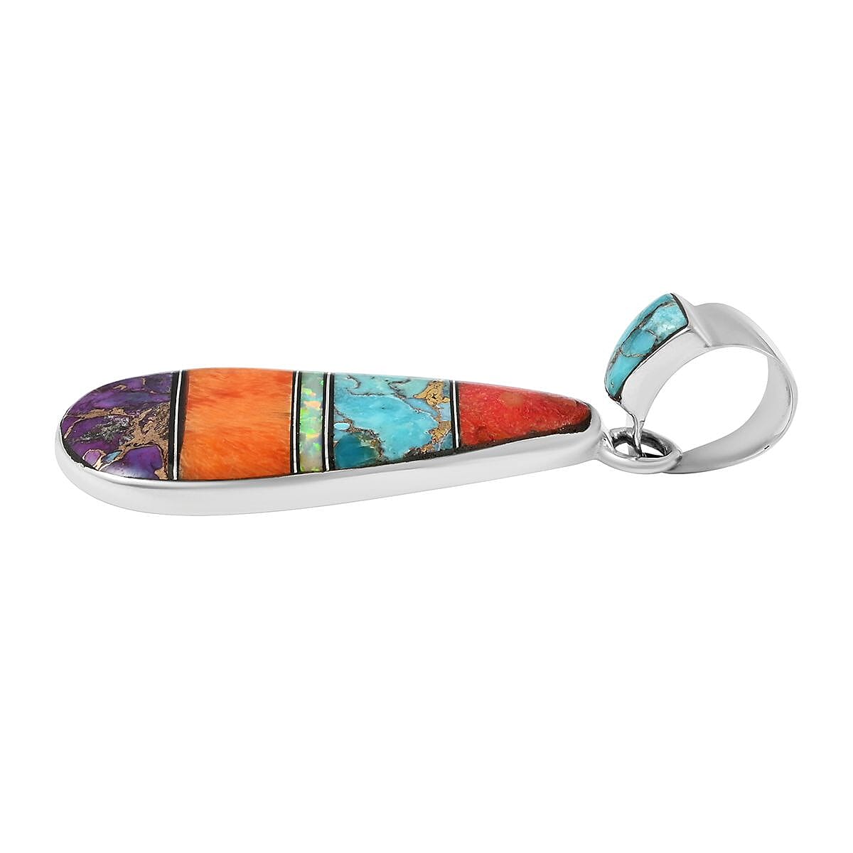 Santa Fe Style Multi Gemstone Pendant in Sterling Silver 3.75 ctw