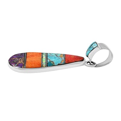 Santa Fe Style Multi Gemstone Pendant in Sterling Silver 3.75 ctw