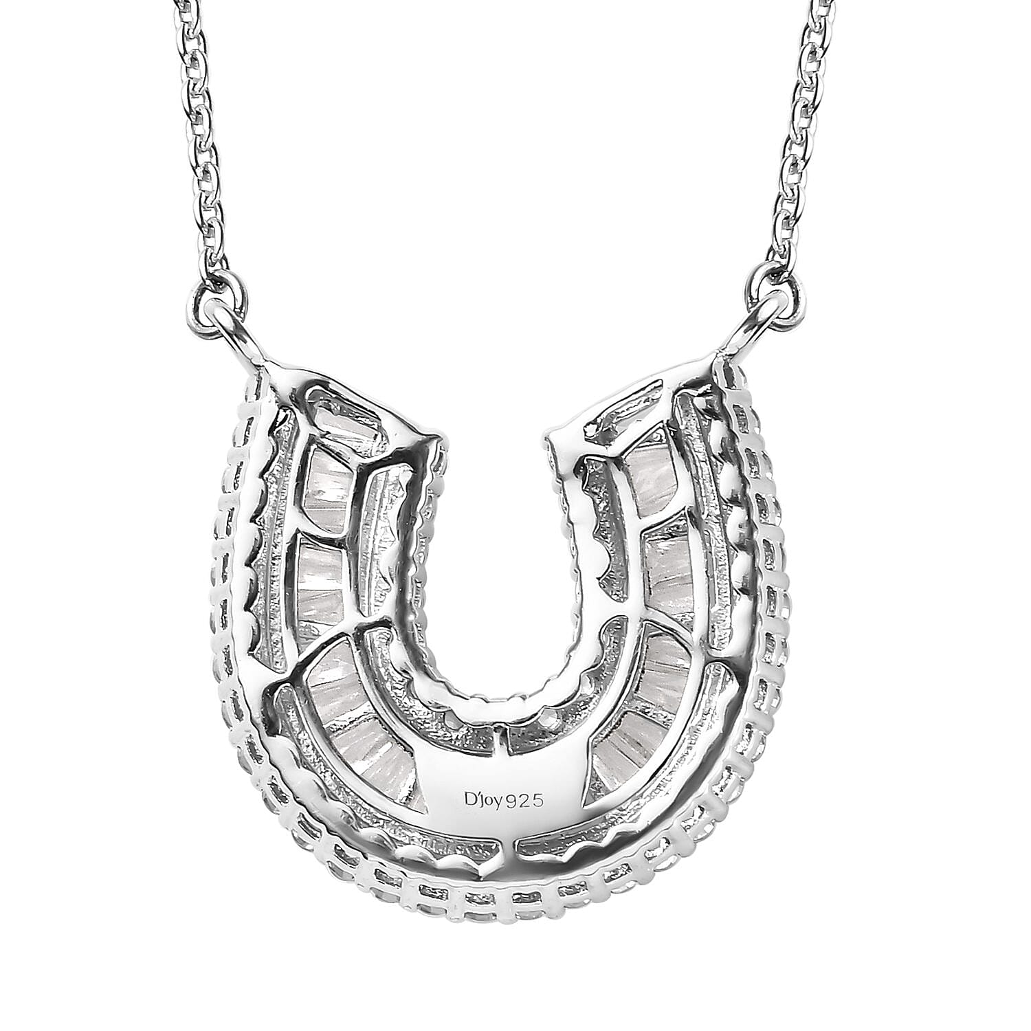 White Zircon Lucky Horseshoe Necklace 18 Inches in Platinum Over Sterling Silver 2.90 ctw