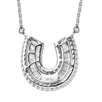 White Zircon Lucky Horseshoe Necklace 18 Inches in Platinum Over Sterling Silver 2.90 ctw