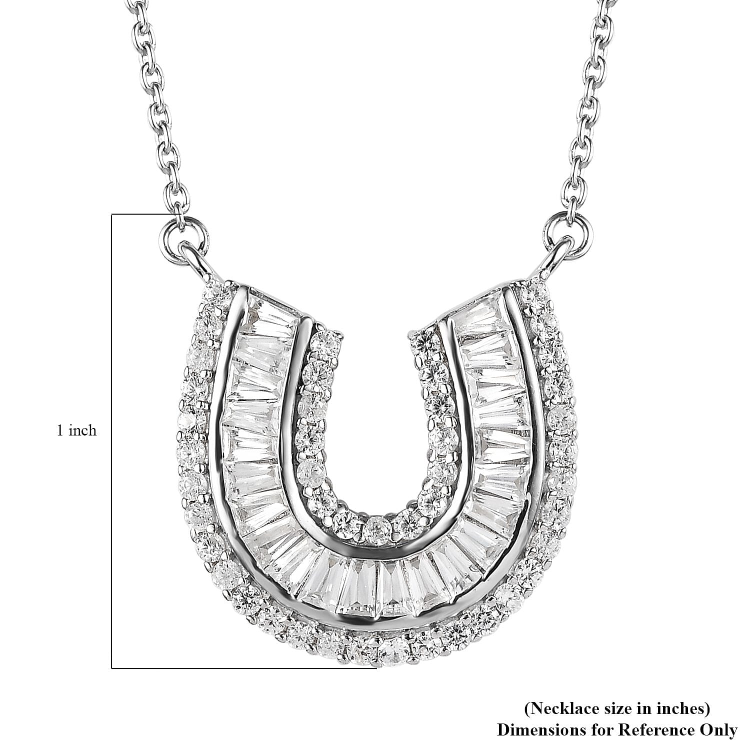 White Zircon Lucky Horseshoe Necklace 18 Inches in Platinum Over Sterling Silver 2.90 ctw