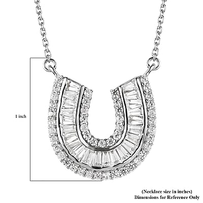 White Zircon Lucky Horseshoe Necklace 18 Inches in Platinum Over Sterling Silver 2.90 ctw