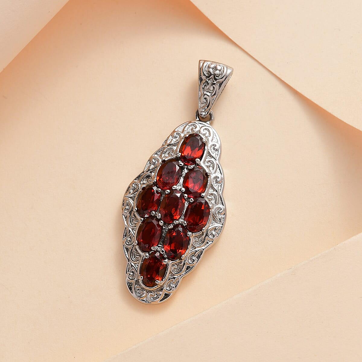 Mozambique Garnet Pendant in Stainless Steel 4.20 ctw , Tarnish-Free, Waterproof, Sweat Proof Jewelry image number 1