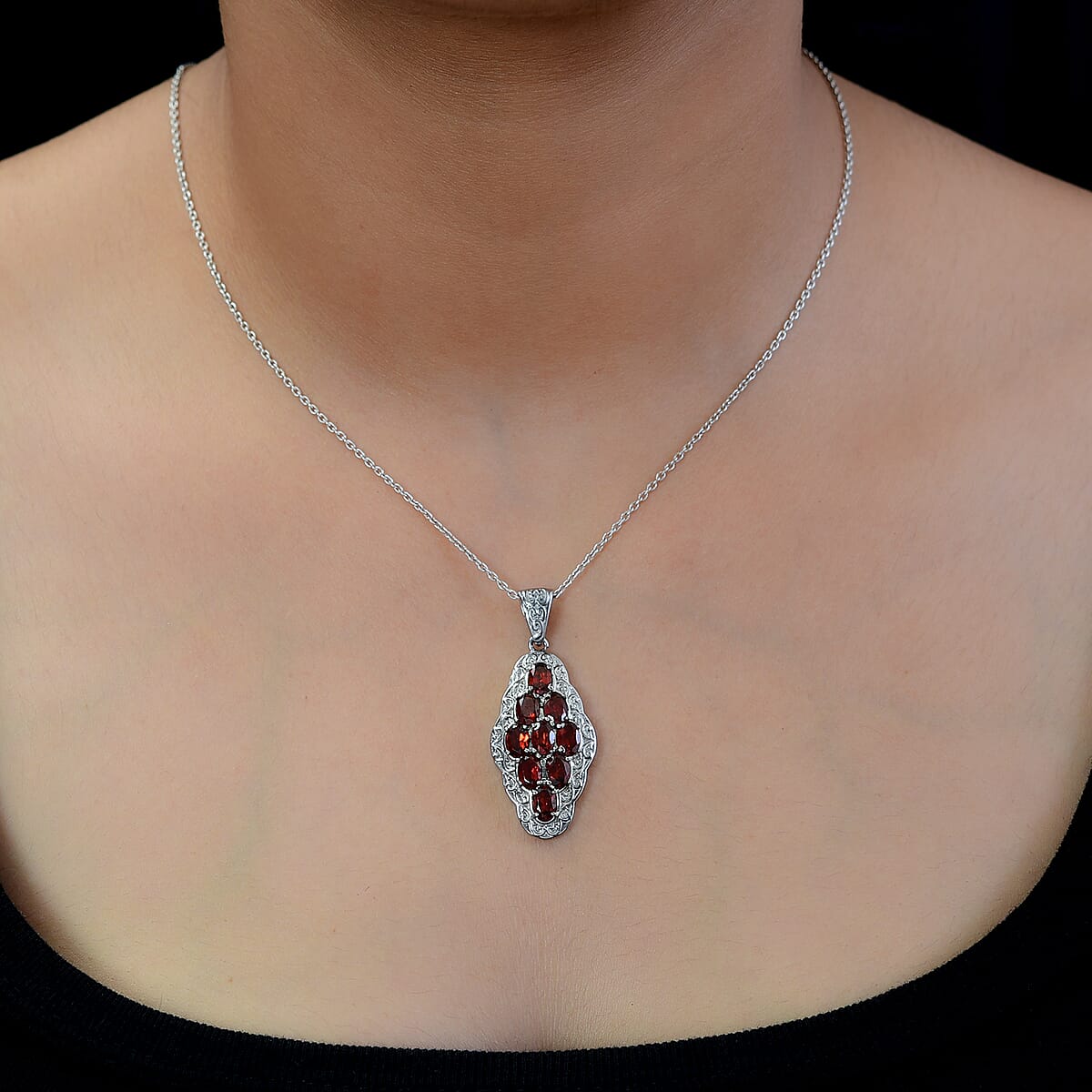 Mozambique Garnet Pendant in Stainless Steel 4.20 ctw , Tarnish-Free, Waterproof, Sweat Proof Jewelry image number 2