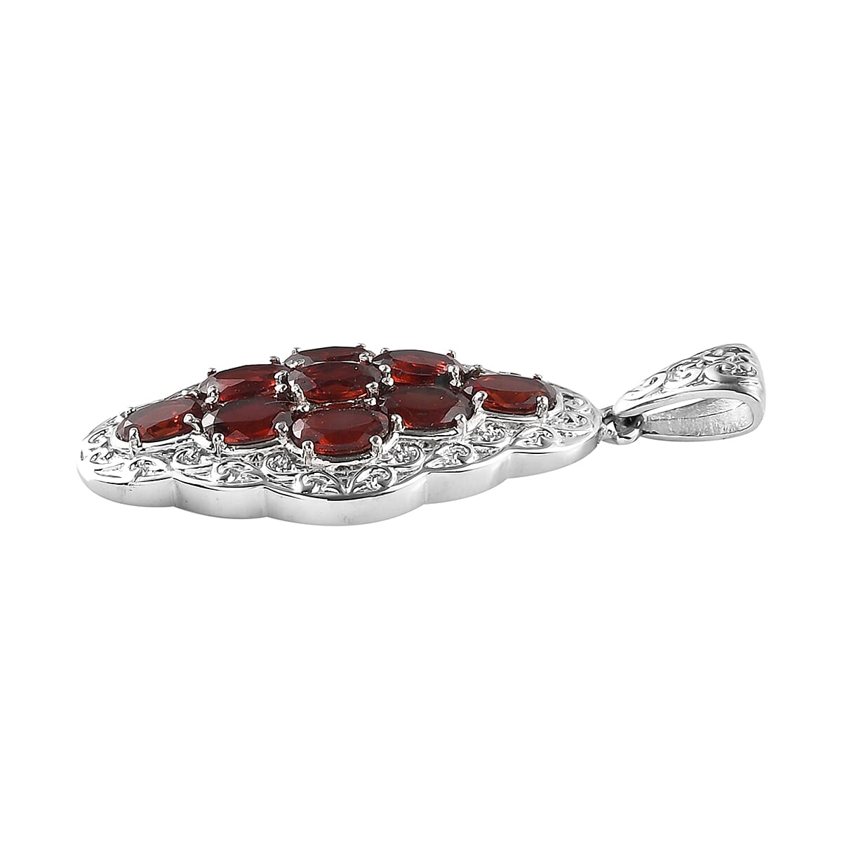 Mozambique Garnet Pendant in Stainless Steel 4.20 ctw , Tarnish-Free, Waterproof, Sweat Proof Jewelry image number 3