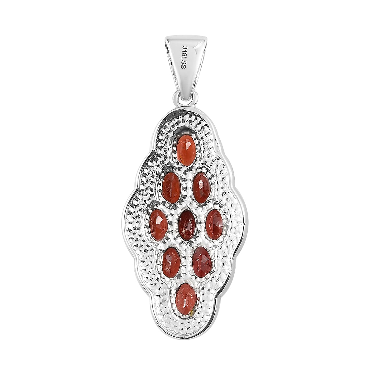 Mozambique Garnet Pendant in Stainless Steel 4.20 ctw , Tarnish-Free, Waterproof, Sweat Proof Jewelry image number 4