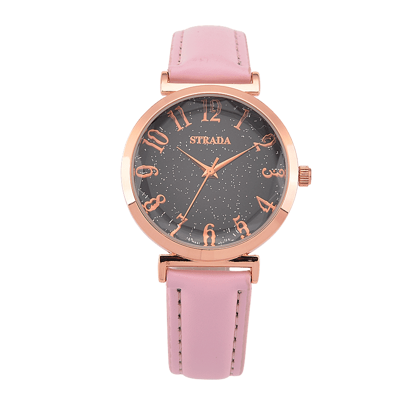 Strada Japanese Movement Starry Sky Pattern Dial Watch with Pink Faux Leather Strap