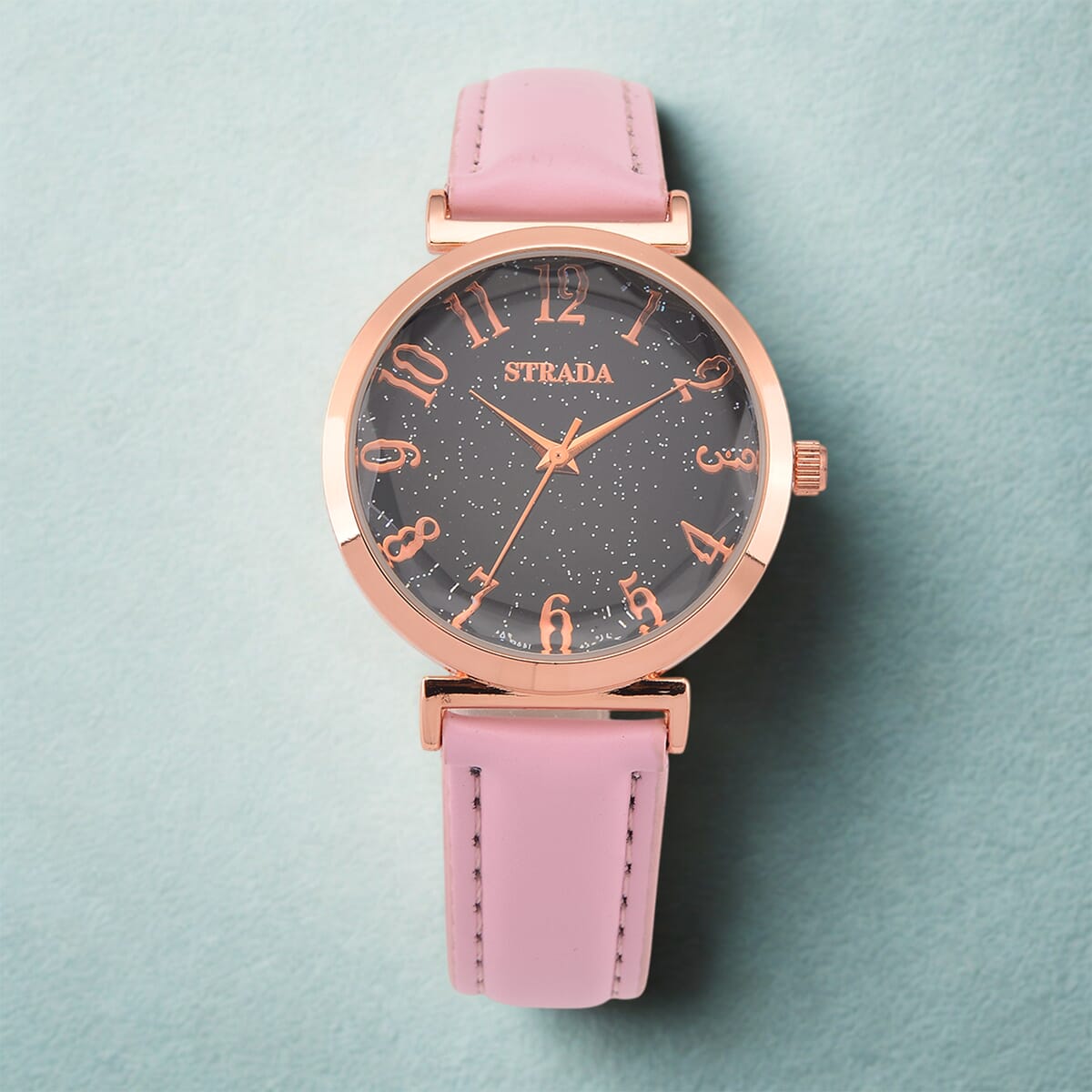 Strada Japanese Movement Starry Sky Pattern Dial Watch with Pink Faux Leather Strap image number 1