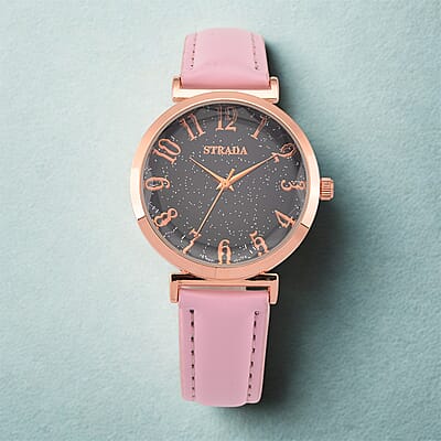 Strada Japanese Movement Starry Sky Pattern Dial Watch with Pink Faux Leather Strap