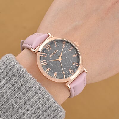 Strada Japanese Movement Starry Sky Pattern Dial Watch with Pink Faux Leather Strap