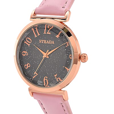 Strada Japanese Movement Starry Sky Pattern Dial Watch with Pink Faux Leather Strap