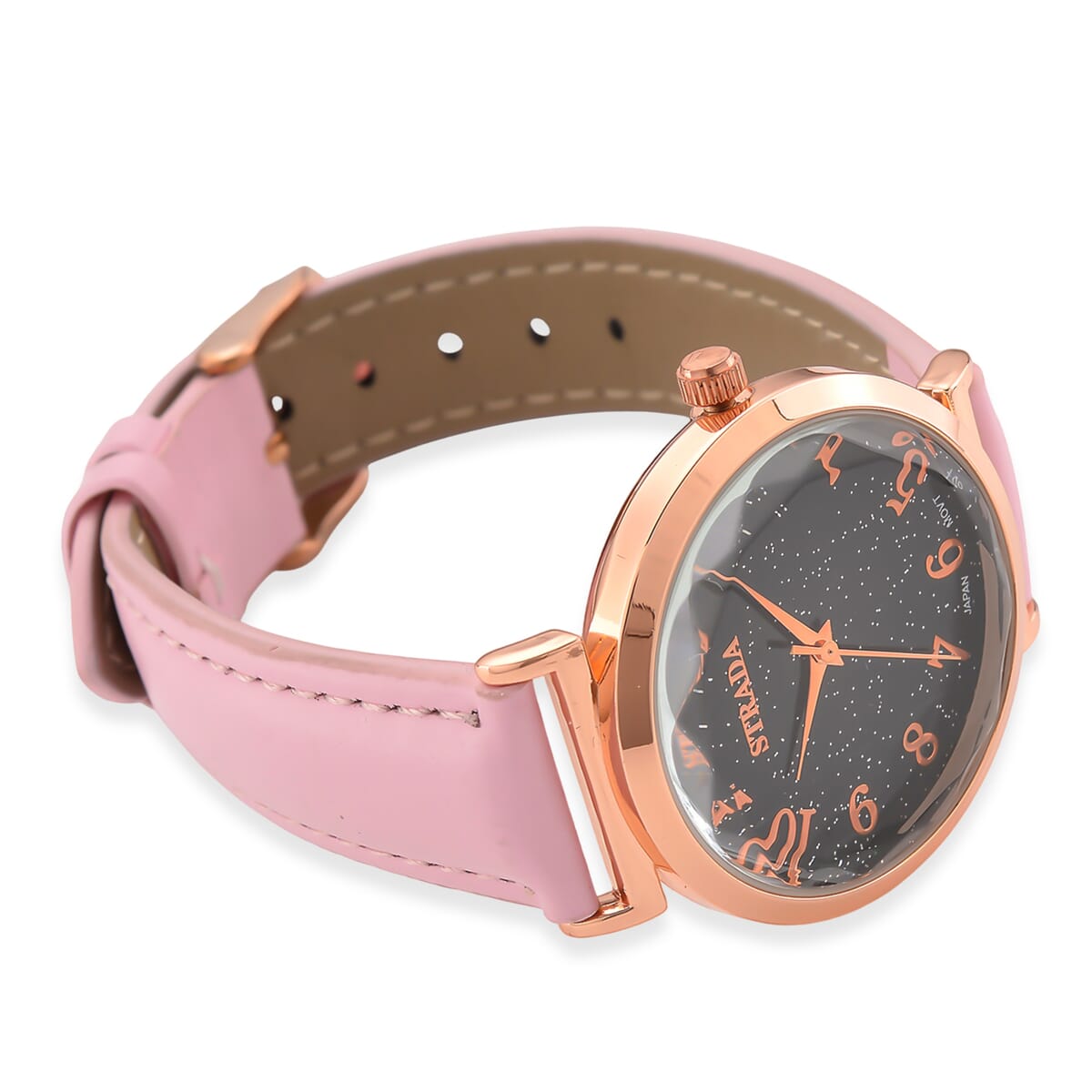 Strada Japanese Movement Starry Sky Pattern Dial Watch with Pink Faux Leather Strap image number 5