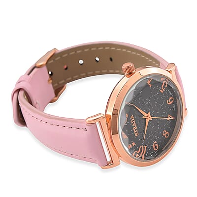 Strada Japanese Movement Starry Sky Pattern Dial Watch with Pink Faux Leather Strap