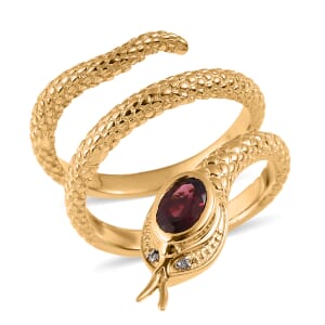 Orissa Rhodolite Garnet and Moissanite Spiral Snake Ring in Vermeil Yellow Gold Over Sterling Silver (Size 6.0) 0.50 ctw