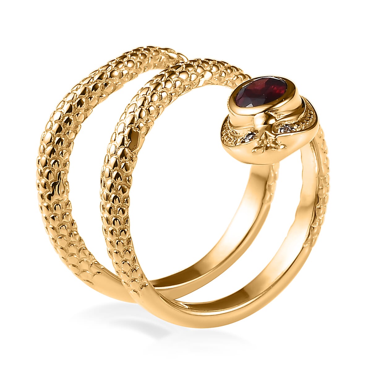 Orissa Rhodolite Garnet and Moissanite Spiral Snake Ring in Vermeil Yellow Gold Over Sterling Silver (Size 6.0) 0.50 ctw image number 3