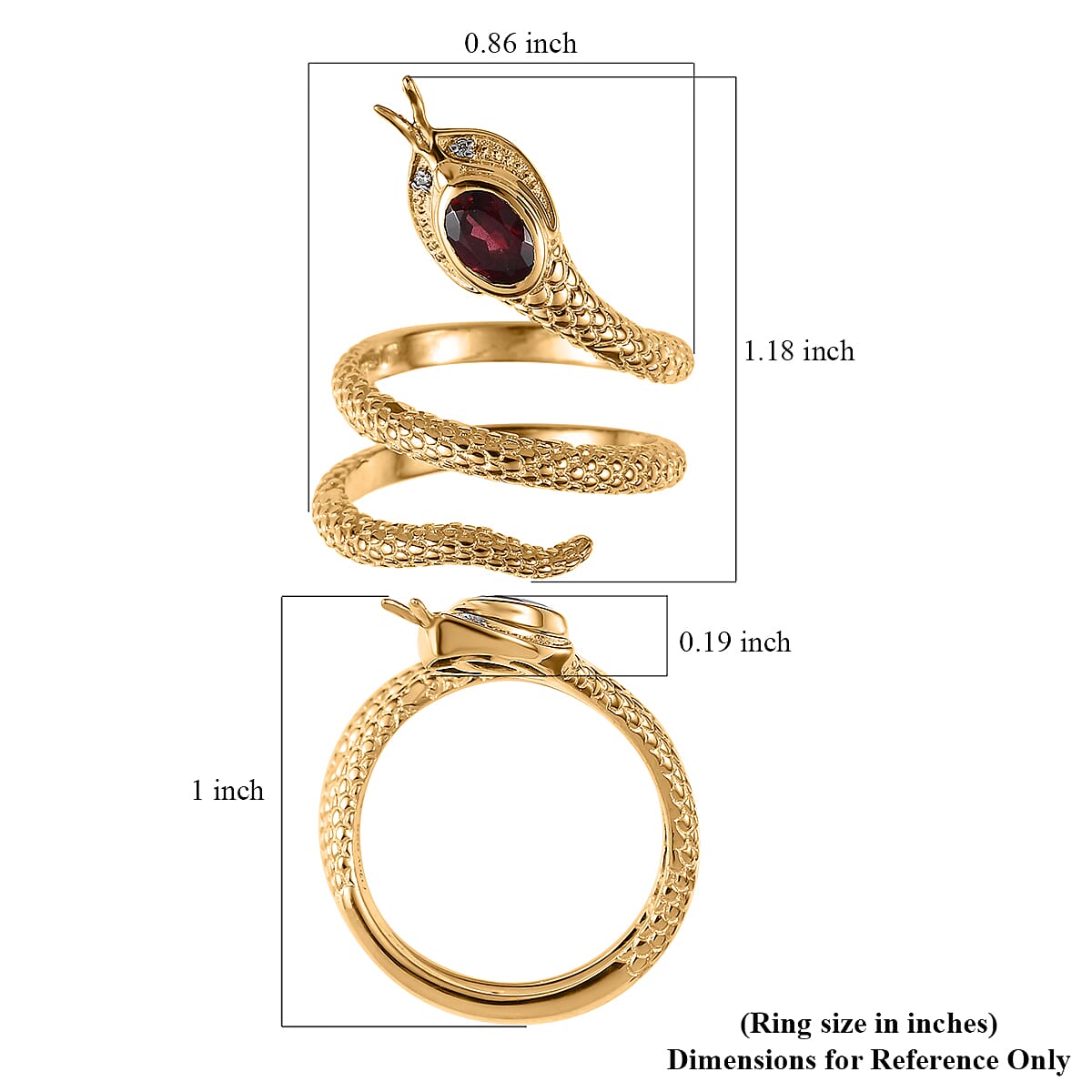 Orissa Rhodolite Garnet and Moissanite Spiral Snake Ring in Vermeil Yellow Gold Over Sterling Silver (Size 6.0) 0.50 ctw image number 5