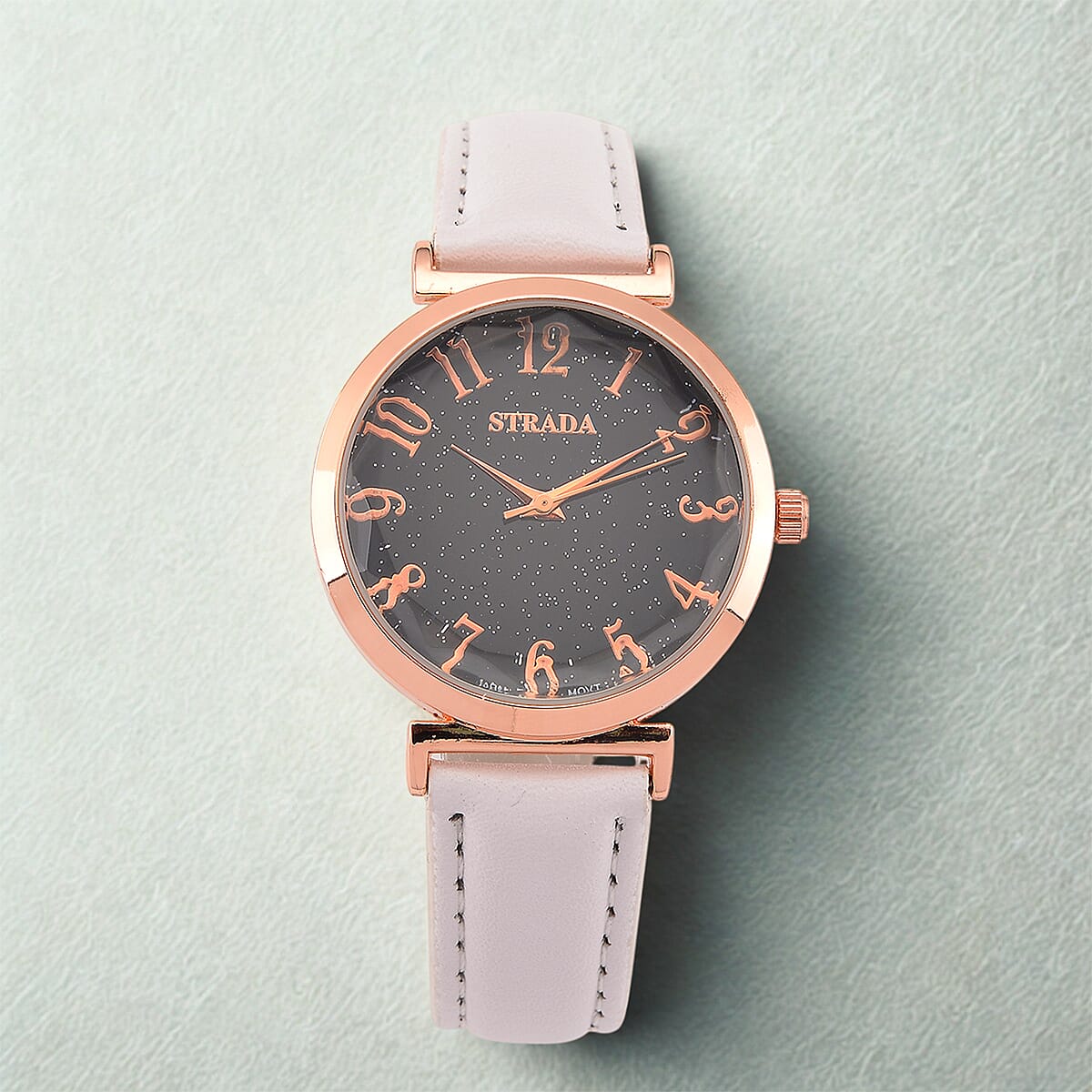Strada Japanese Movement Starry Sky Pattern Dial Watch with White Faux Leather Strap image number 1