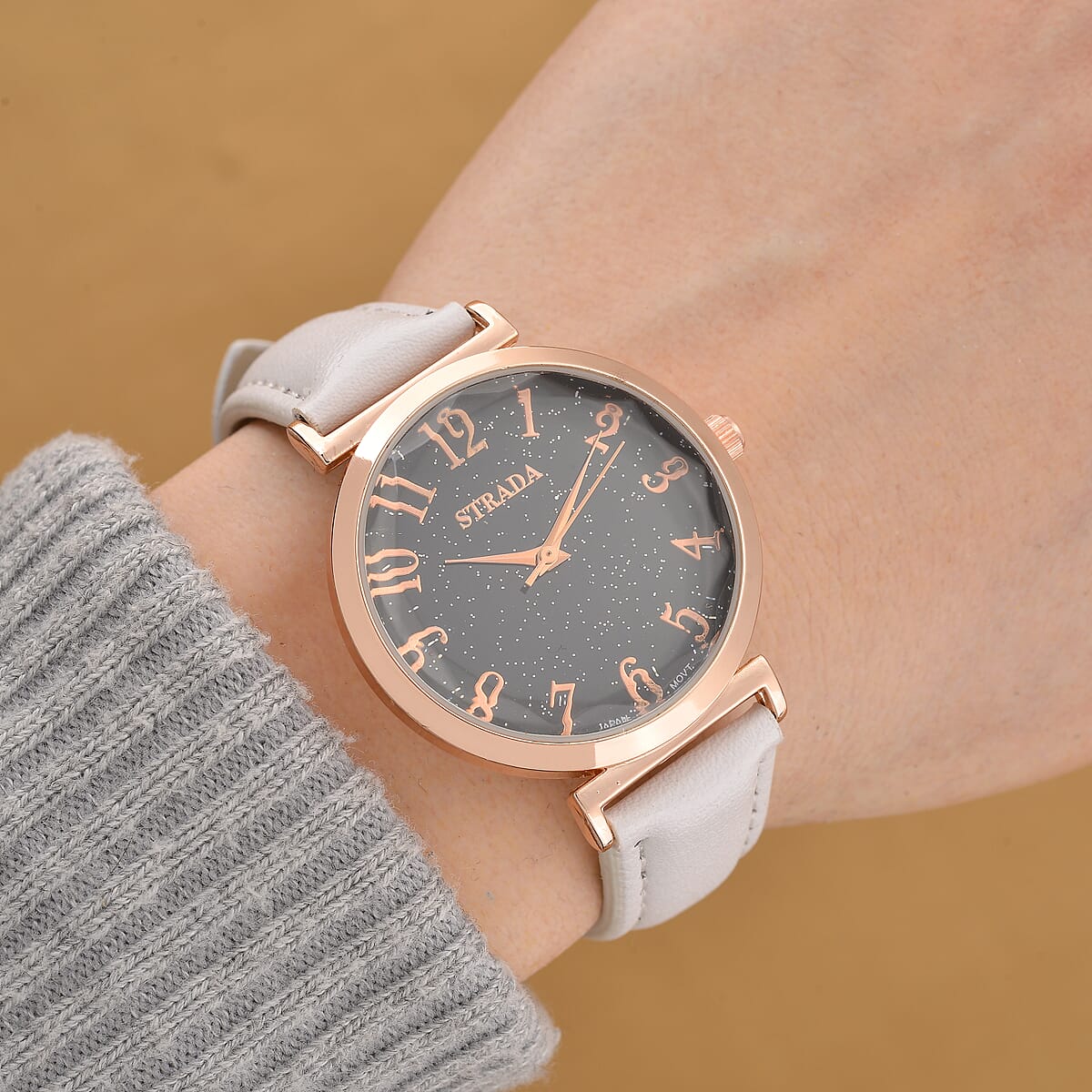 Strada Japanese Movement Starry Sky Pattern Dial Watch with White Faux Leather Strap image number 2