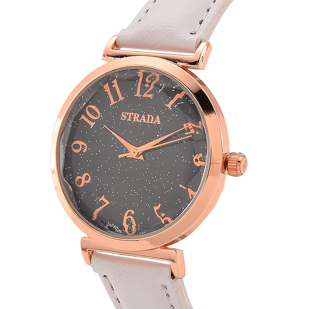 Strada Japanese Movement Starry Sky Pattern Dial Watch with White Faux Leather Strap image number 3