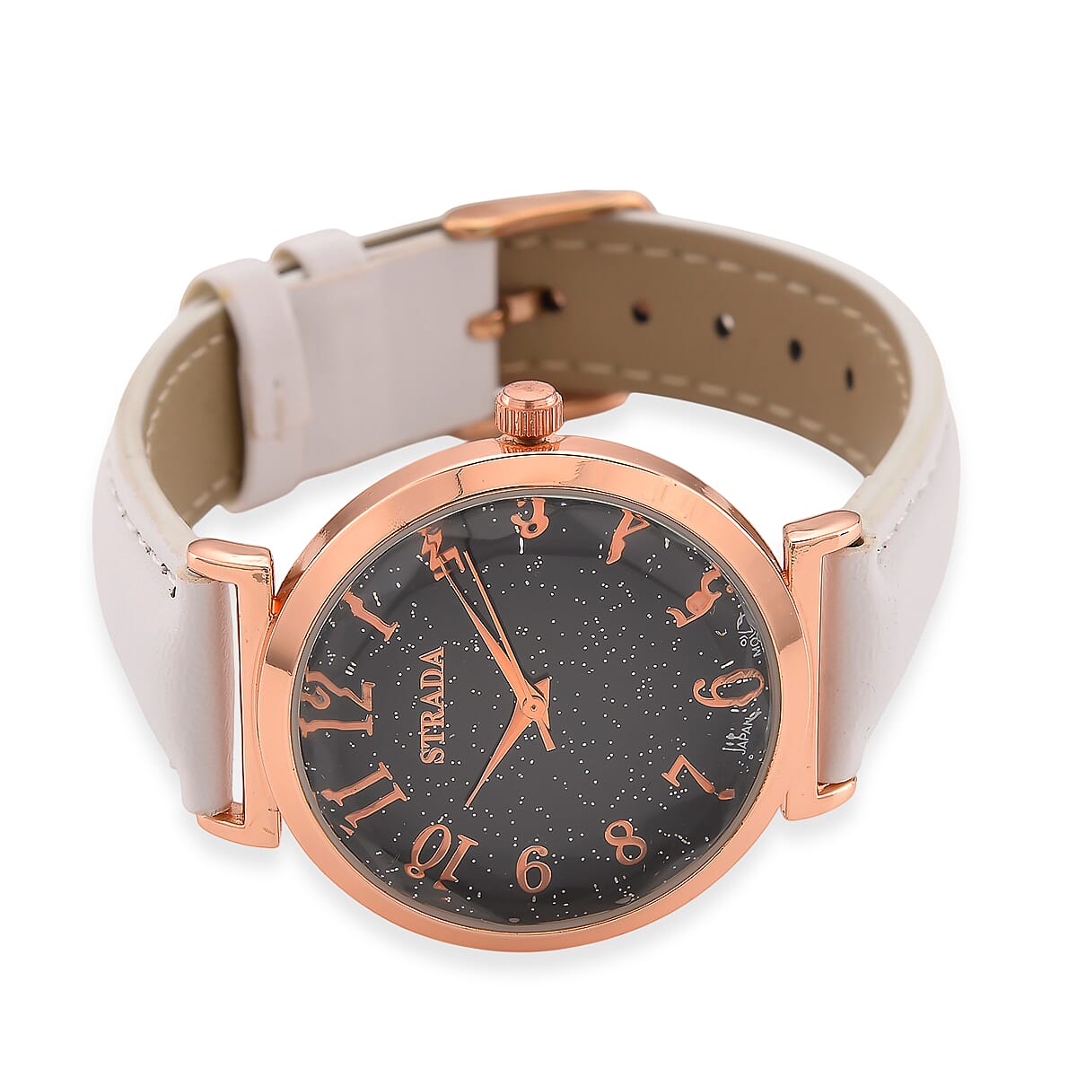 Strada Japanese Movement Starry Sky Pattern Dial Watch with White Faux Leather Strap image number 4