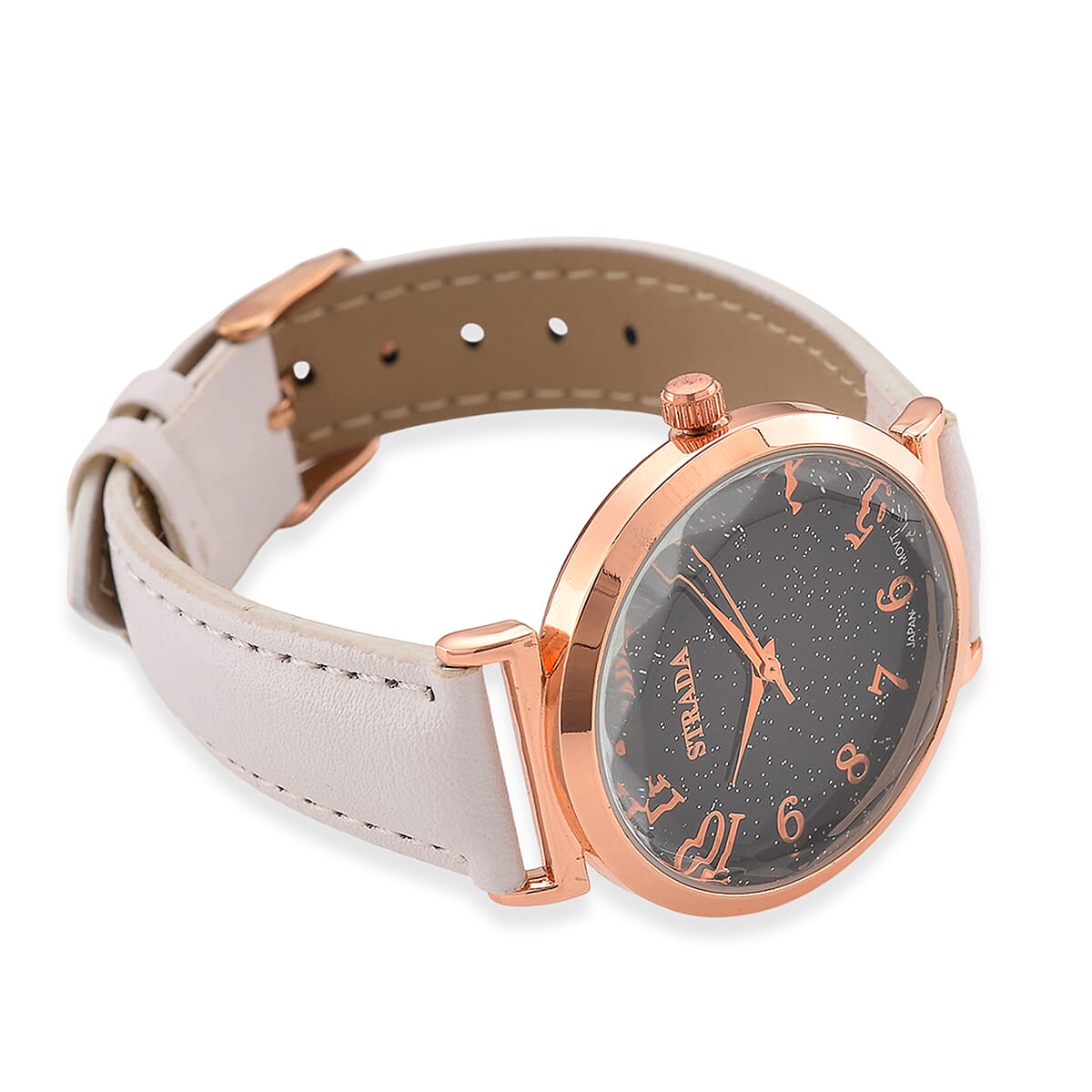 Strada Japanese Movement Starry Sky Pattern Dial Watch with White Faux Leather Strap image number 5