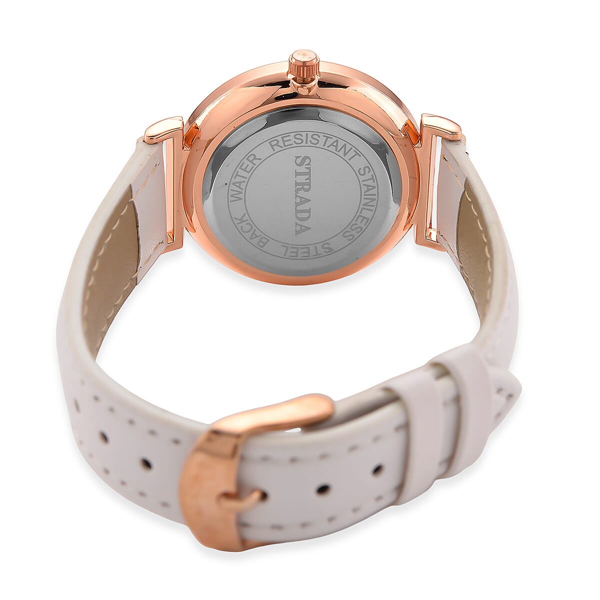 Strada Japanese Movement Starry Sky Pattern Dial Watch with White Faux Leather Strap image number 6