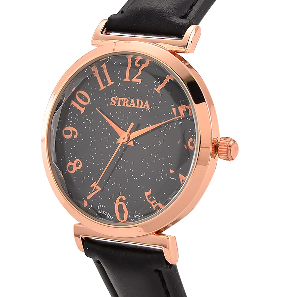 Strada Japanese Movement Starry Sky Pattern Dial Watch with Black Faux Leather Strap image number 3