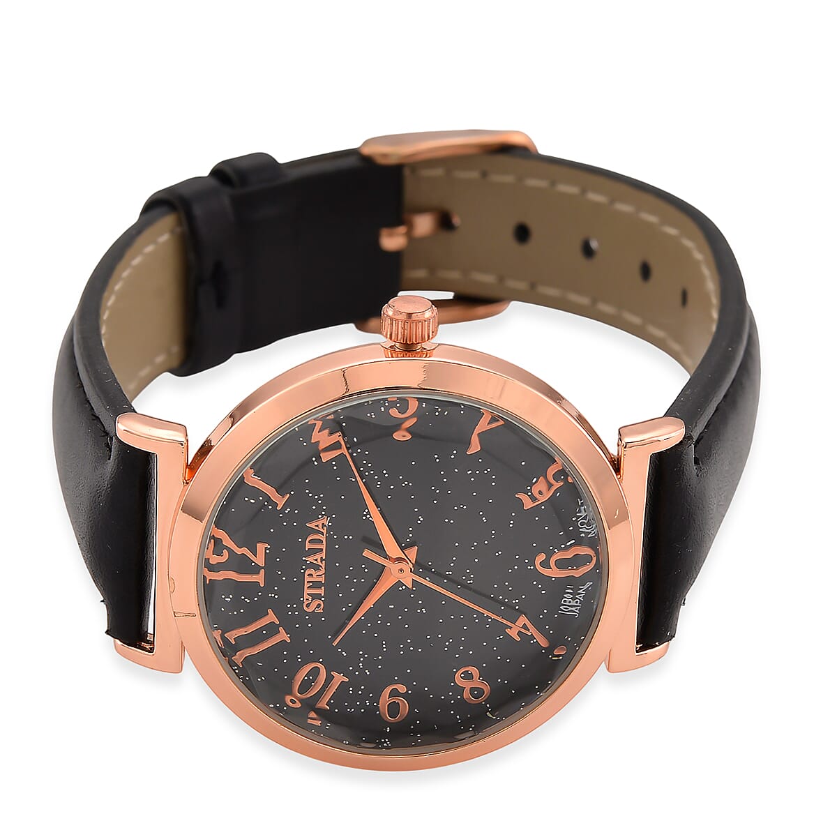 Strada Japanese Movement Starry Sky Pattern Dial Watch with Black Faux Leather Strap image number 4