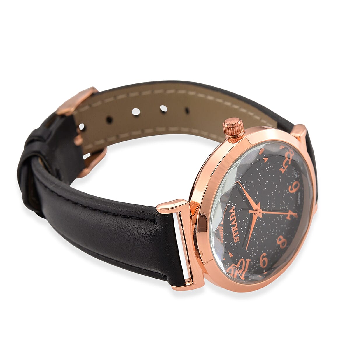 Strada Japanese Movement Starry Sky Pattern Dial Watch with Black Faux Leather Strap image number 5