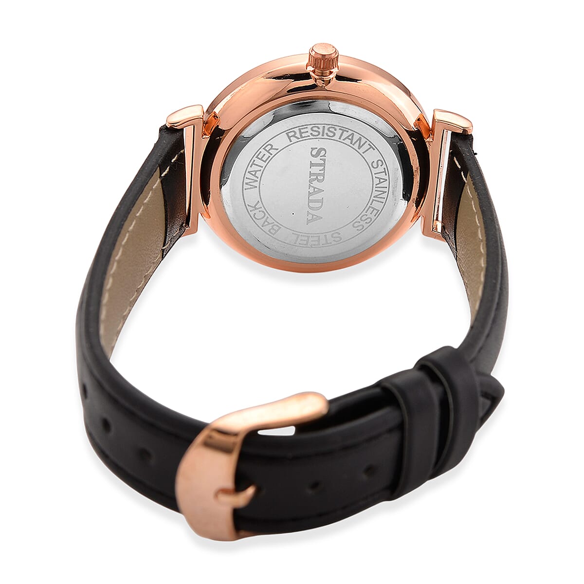 Strada Japanese Movement Starry Sky Pattern Dial Watch with Black Faux Leather Strap image number 6