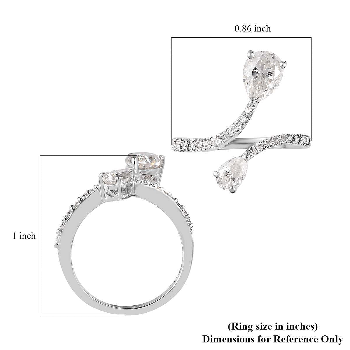Moissanite Bypass Snake Open Band Ring in Platinum Over Sterling Silver 2.00 ctw image number 5