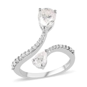 Moissanite Snake Inspired Bypass Ring in Platinum Over Sterling Silver (Size 7.0) 1.60 ctw