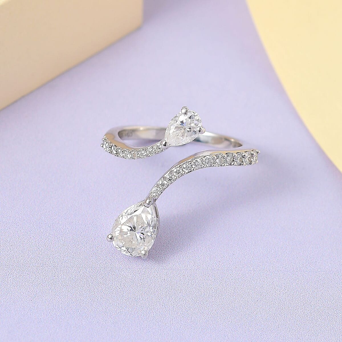 Moissanite Snake Inspired Bypass Ring in Platinum Over Sterling Silver (Size 7.0) 1.60 ctw image number 1