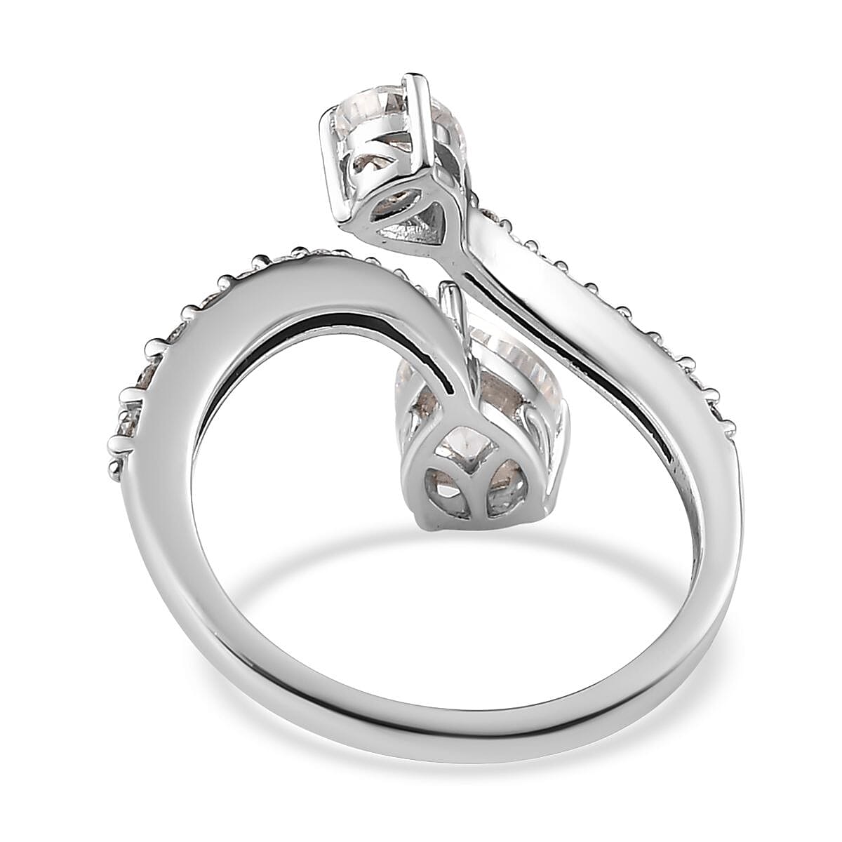 Moissanite Snake Inspired Bypass Ring in Platinum Over Sterling Silver (Size 7.0) 1.60 ctw image number 4