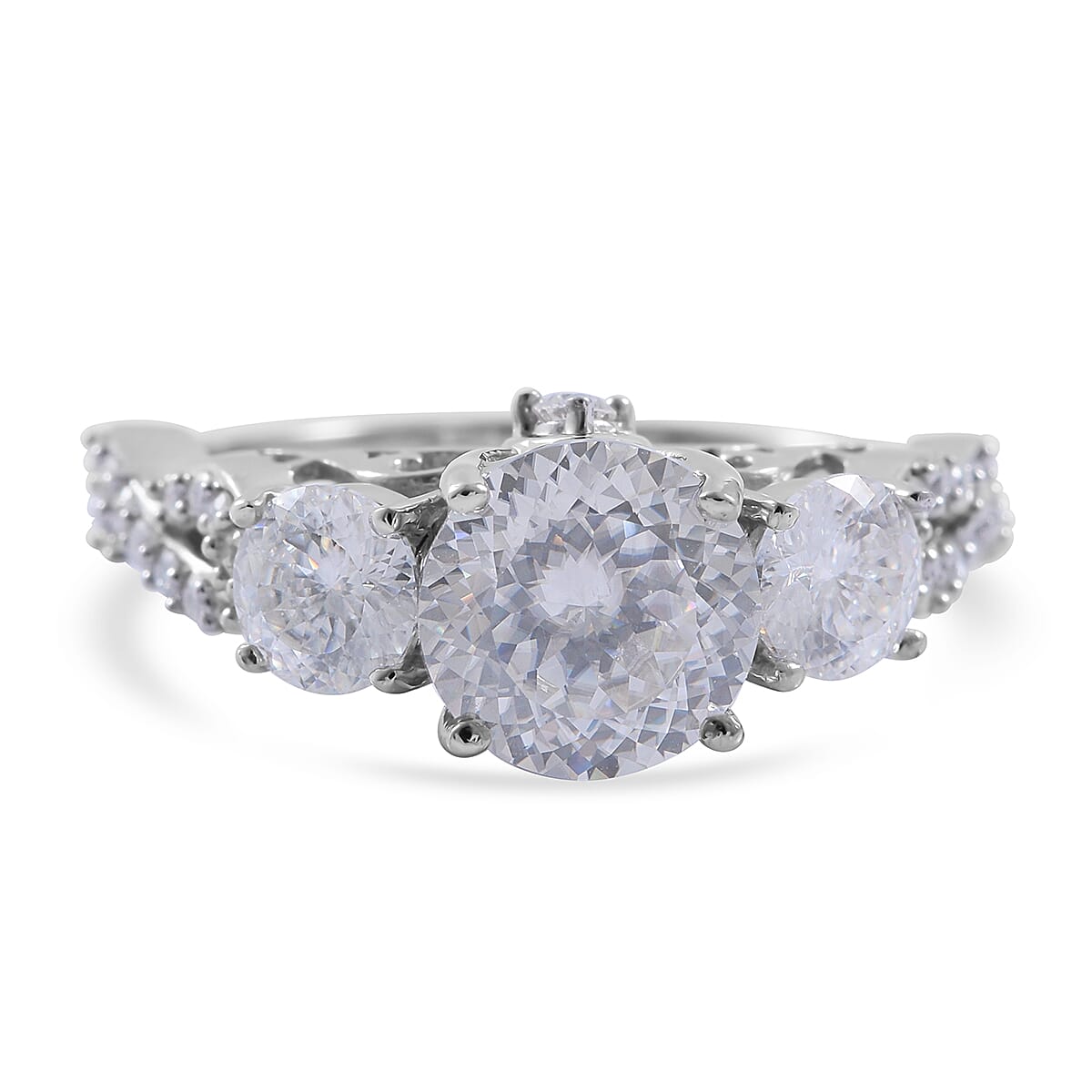 100 Facet Moissanite Ring in Platinum Over Sterling Silver (Size 10.0) 3.00 ctw