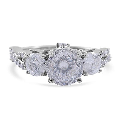 100 Facet Moissanite Ring in Platinum Over Sterling Silver (Size 10.0) 3.00 ctw