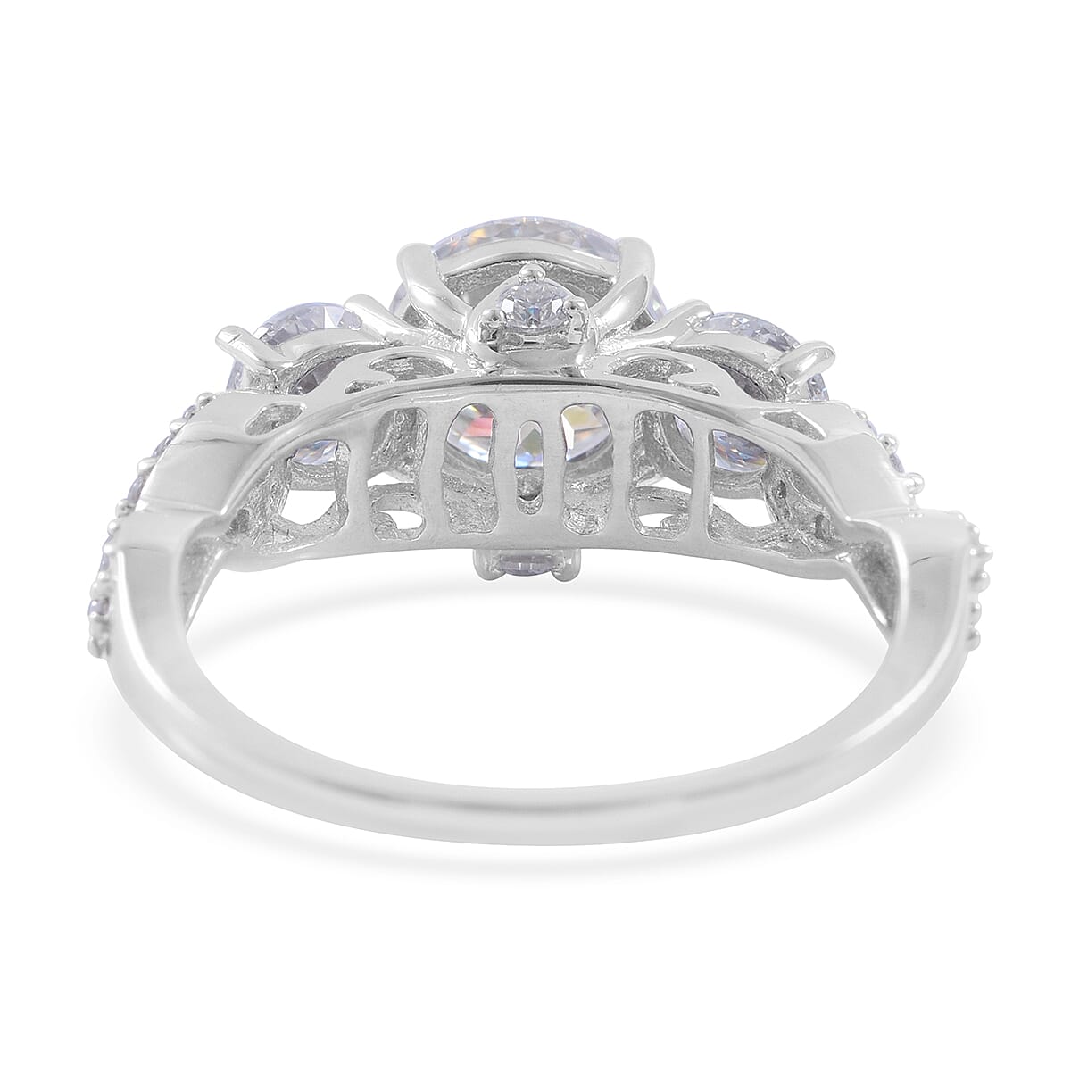 100 Facet Moissanite Ring in Platinum Over Sterling Silver (Size 10.0) 3.00 ctw
