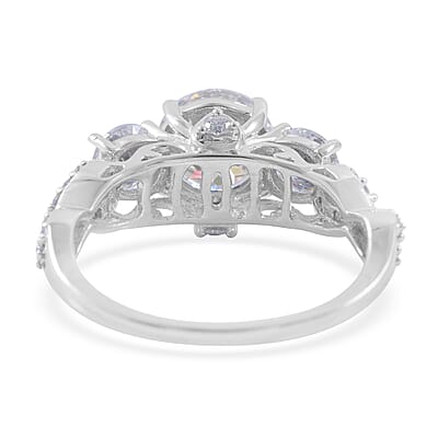100 Facet Moissanite Ring in Platinum Over Sterling Silver (Size 10.0) 3.00 ctw
