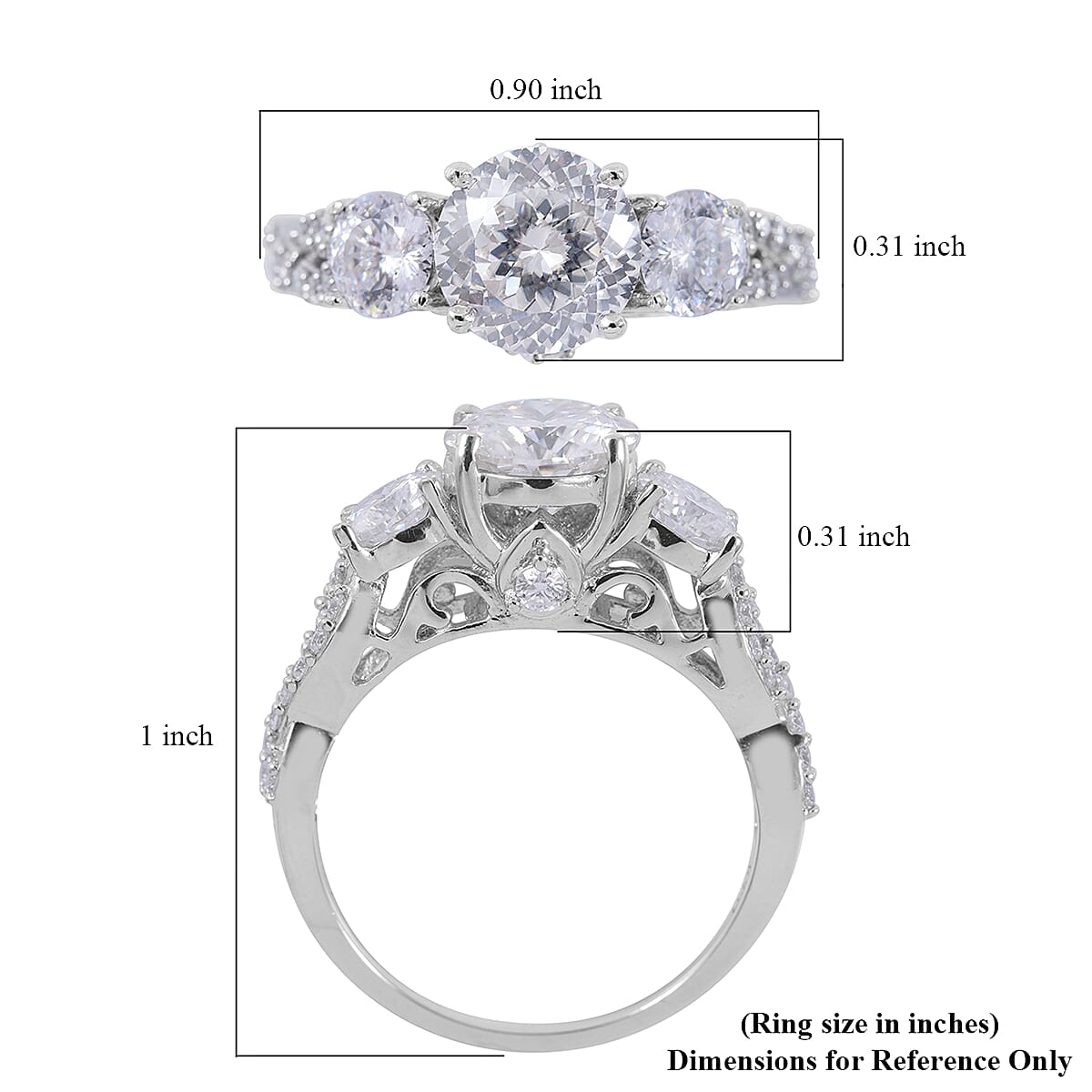 100 Facet Moissanite Ring in Platinum Over Sterling Silver (Size 10.0) 3.00 ctw
