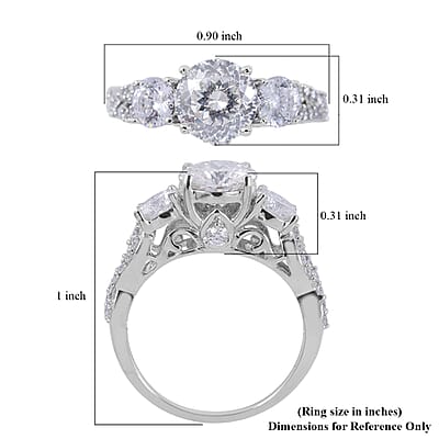 100 Facet Moissanite Ring in Platinum Over Sterling Silver (Size 10.0) 3.00 ctw