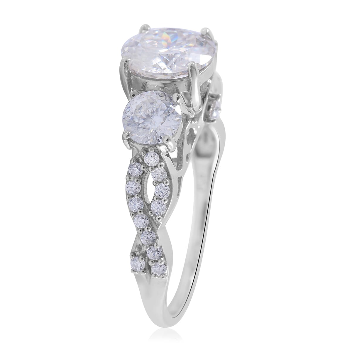 100 Facet Moissanite Ring in Platinum Over Sterling Silver (Size 6.0) 3.00 ctw image number 2