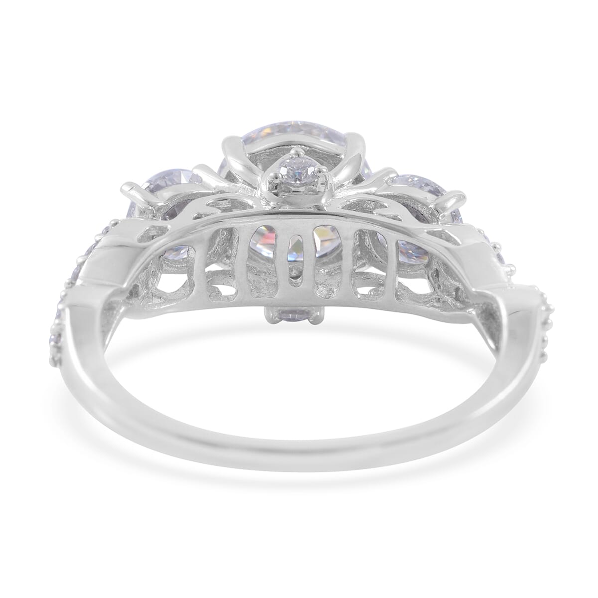 100 Facet Moissanite Ring in Platinum Over Sterling Silver (Size 6.0) 3.00 ctw image number 3