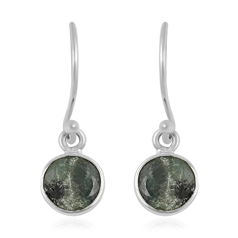Emerald Drop Earrings in Rhodium Over Sterling Silver 1.28 ctw