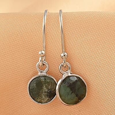 Emerald Drop Earrings in Rhodium Over Sterling Silver 1.28 ctw