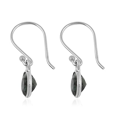 Emerald Drop Earrings in Rhodium Over Sterling Silver 1.28 ctw