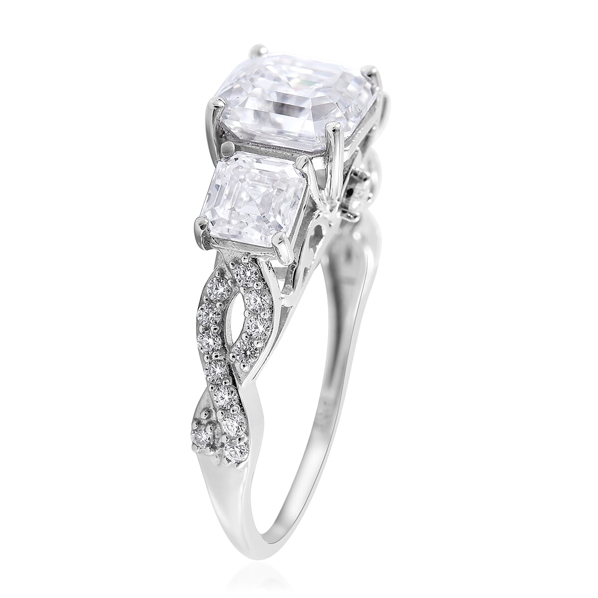 Asscher Cut Moissanite Ring in Platinum Over Sterling Silver (Size 10.0) 3.60 ctw