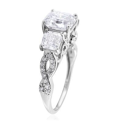 Asscher Cut Moissanite Ring in Platinum Over Sterling Silver (Size 10.0) 3.60 ctw
